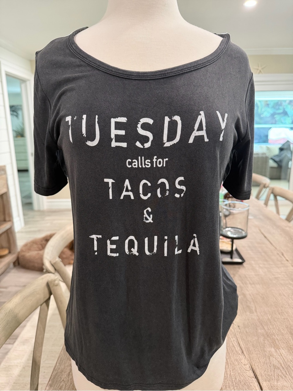 POL Black Graphic Tee with White 'Tuesday Calls for Tacos & Tequila' Print